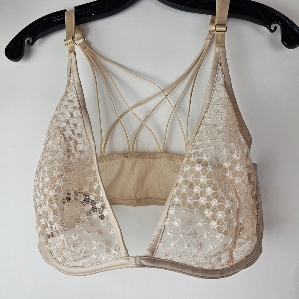 Victorias Secret 36DDD Beige Strappy Luxe Starburst Unlined Plunge Bra‎ Lingerie